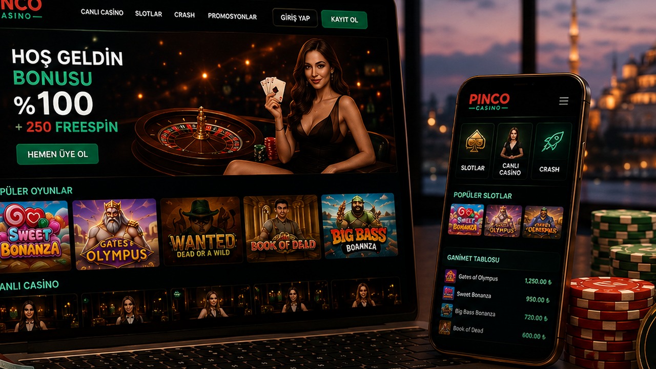 Pinco Casino Türkiye oyun lobisi, bonus alanı ve mobil görünüm
