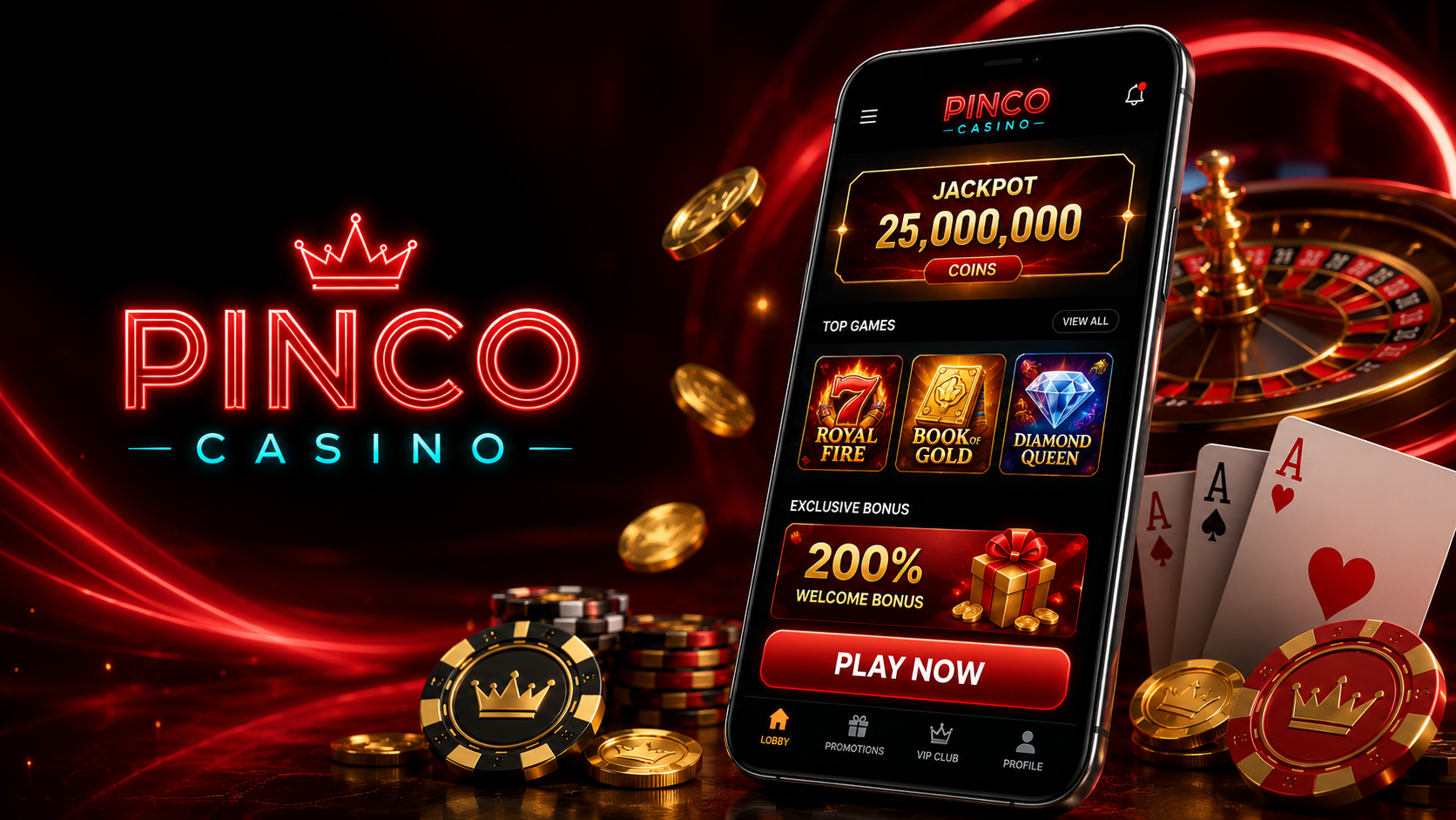 Pinco Casino ana sayfa görünümü ve oyun lobisi